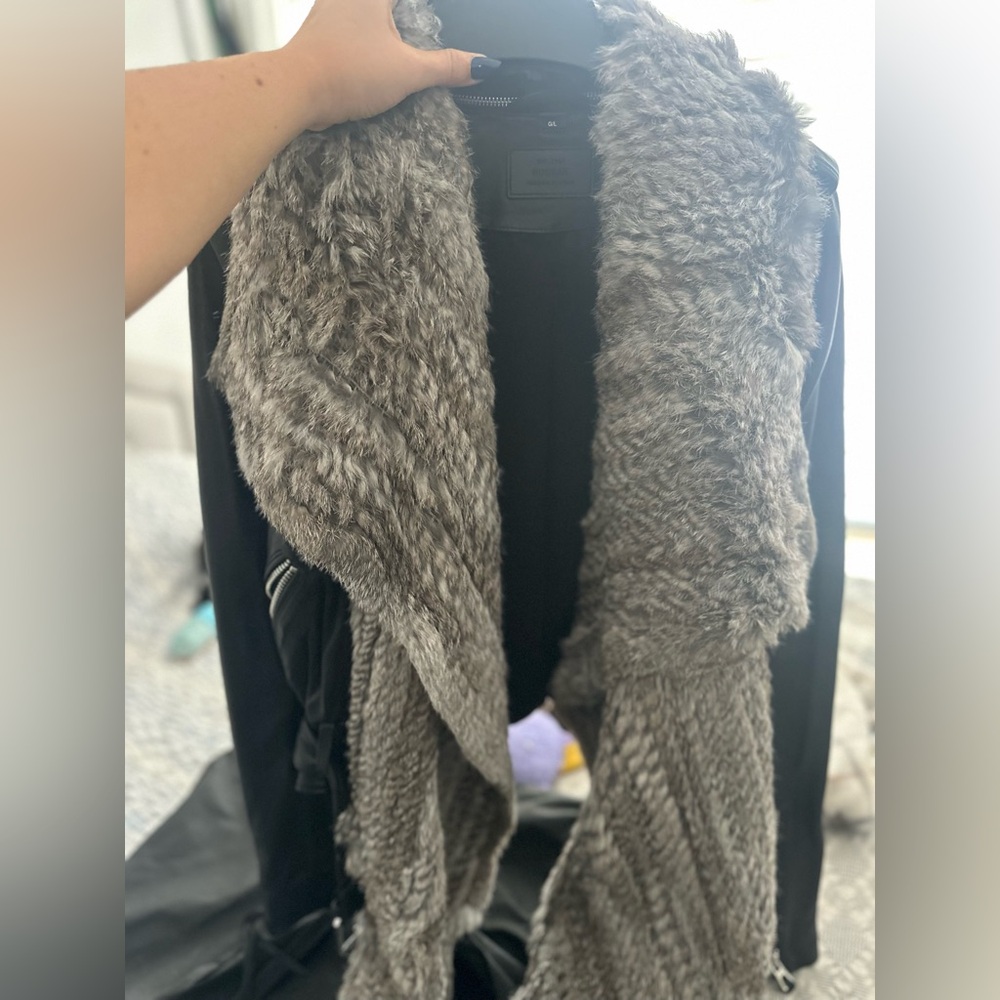 RUDSAK Black Leather Jacket with Grey Fur